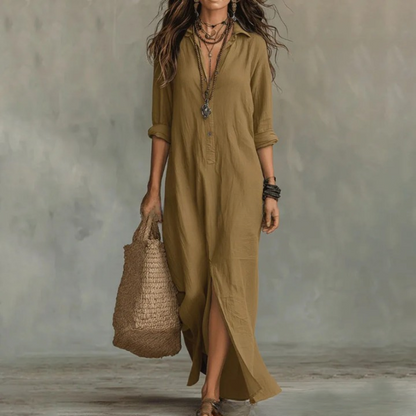 Women's Cotton Collared Shirt Maxi Dress – studio view 5 | Hensley London