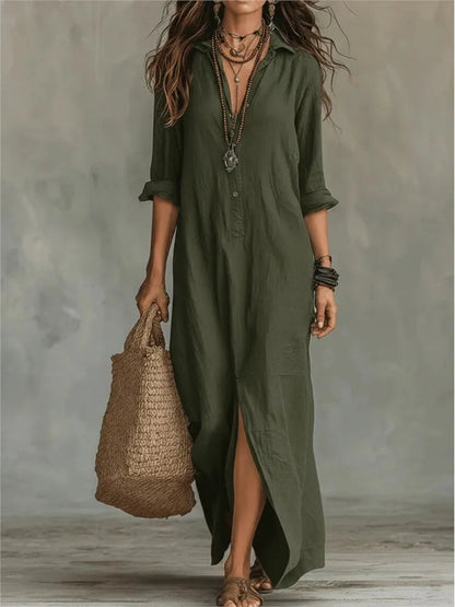 Women's Cotton Collared Shirt Maxi Dress – studio view 6 | Hensley London