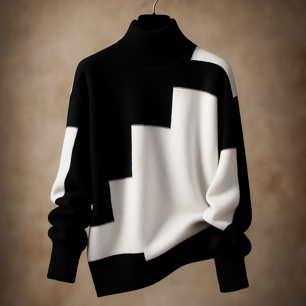 Women's Geometric Knit Turtleneck - front view | Hensley London