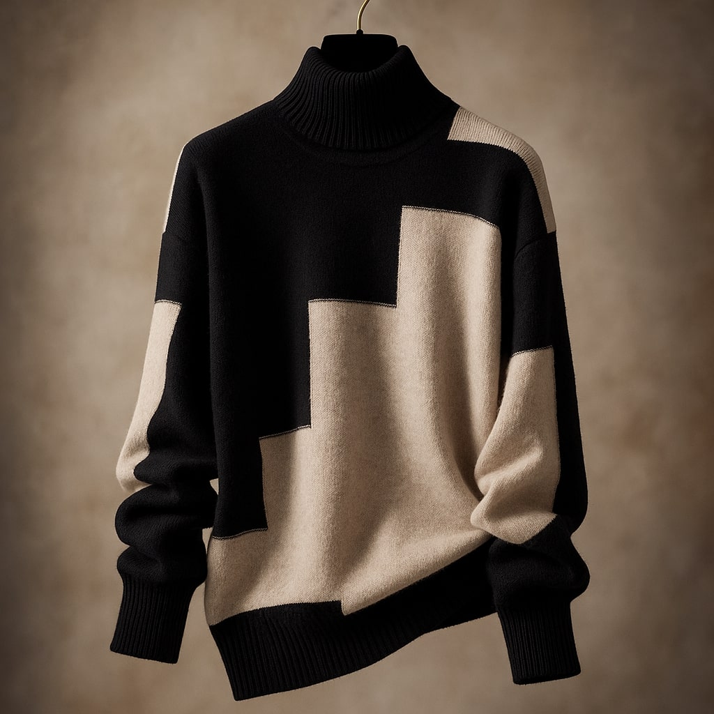 Women's Geometric Knit Turtleneck - detail view | Hensley London
