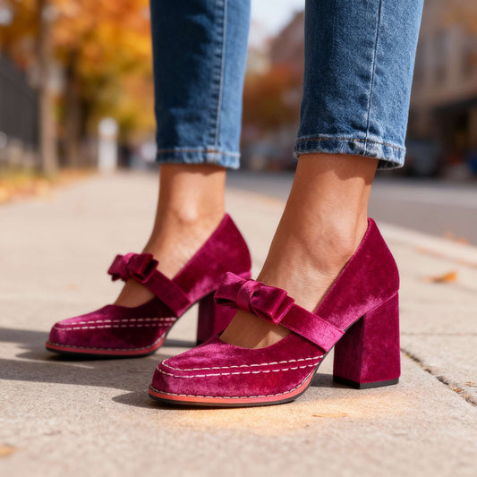 Women's Velvet Block-Heel Loafers – product view | Hensley London