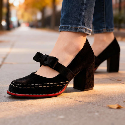Women's Velvet Block-Heel Loafers – product view | Hensley London