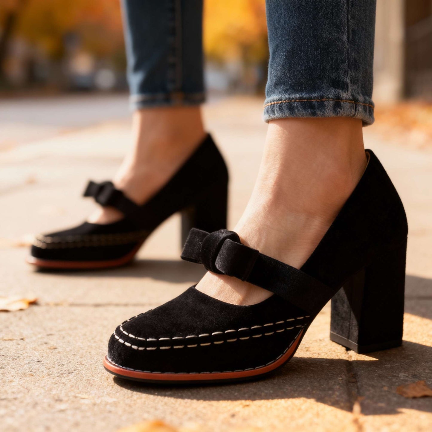 Women's Velvet Block-Heel Loafers – product view | Hensley London