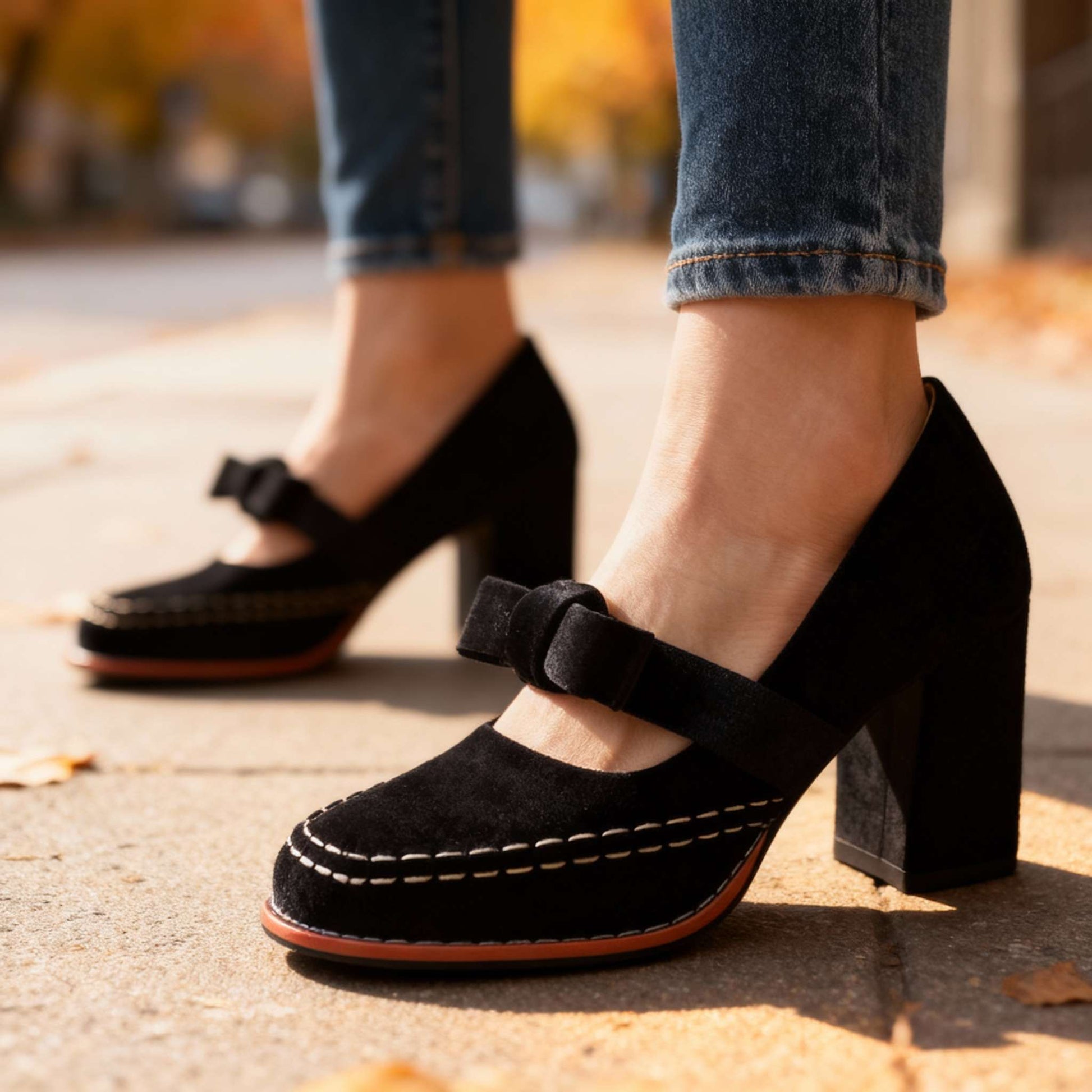 Women's Velvet Block-Heel Loafers – product view | Hensley London
