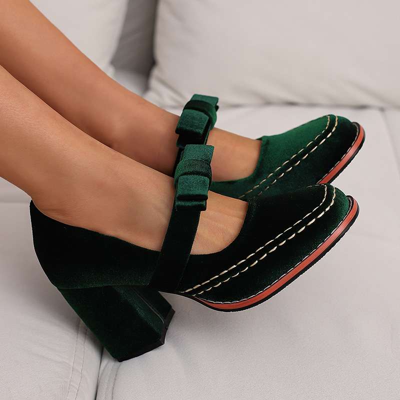 Women's Velvet Block-Heel Loafers – product view | Hensley London