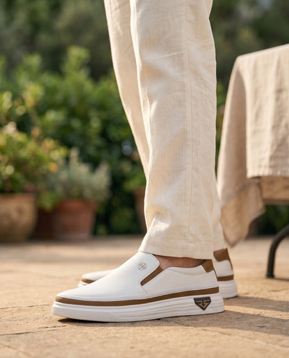 Men's Leather Slip-On Sneakers – lifestyle shot | Hensley London