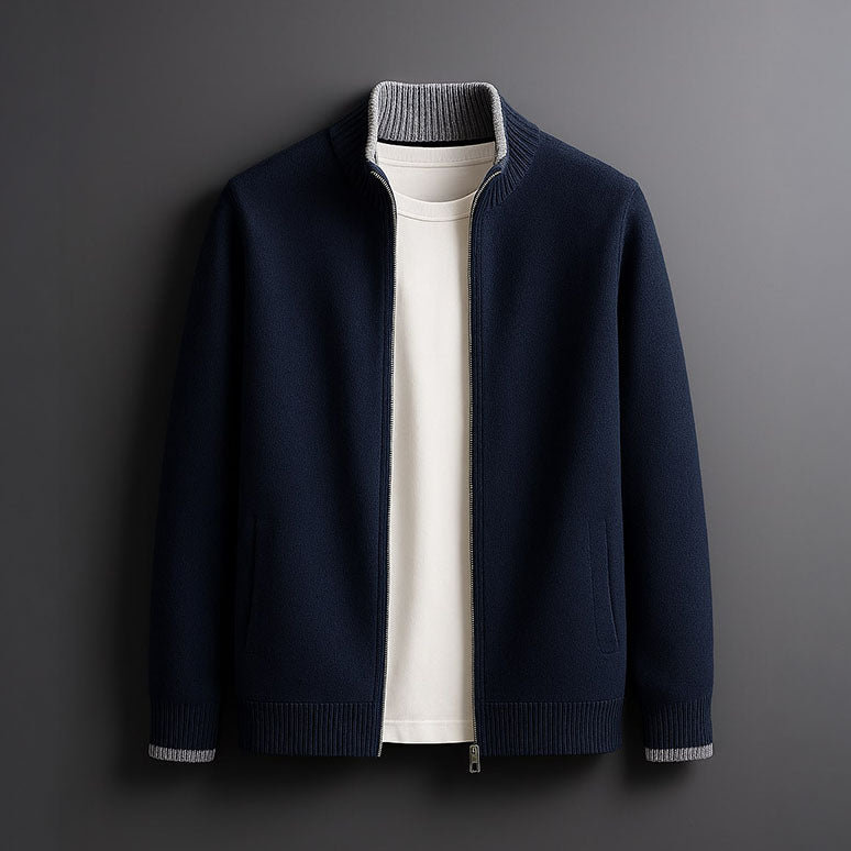 Men's Knit Zip-Up Cardigan in Gray – front view | Hensley London