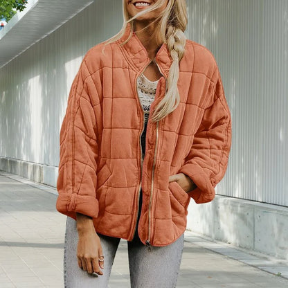 Women's Quilted Stand-Collar Jacket in Orange – product view 1 | Hensley London
