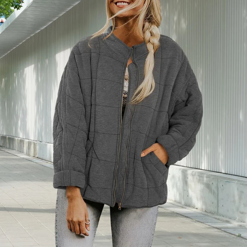 Women's Quilted Stand-Collar Jacket in Dark Gray – product view 2 | Hensley London