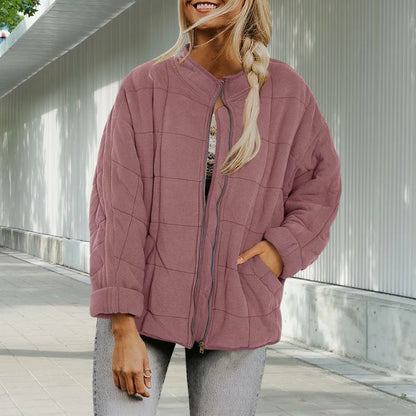 Women's Quilted Stand-Collar Jacket in Pink – product view 13 | Hensley London