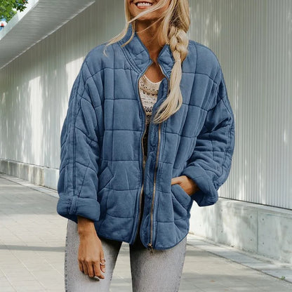 Women's Quilted Stand-Collar Jacket in Blue – product view 4 | Hensley London