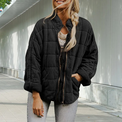 Women's Quilted Stand-Collar Jacket in Black – product view 5 | Hensley London