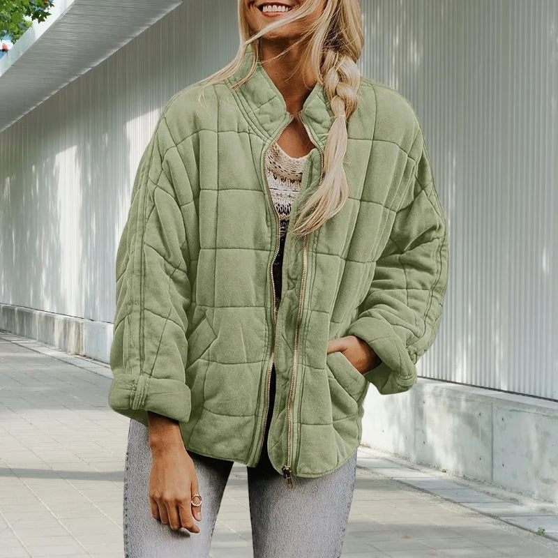 Women's Quilted Stand-Collar Jacket in Green – product view 7 | Hensley London