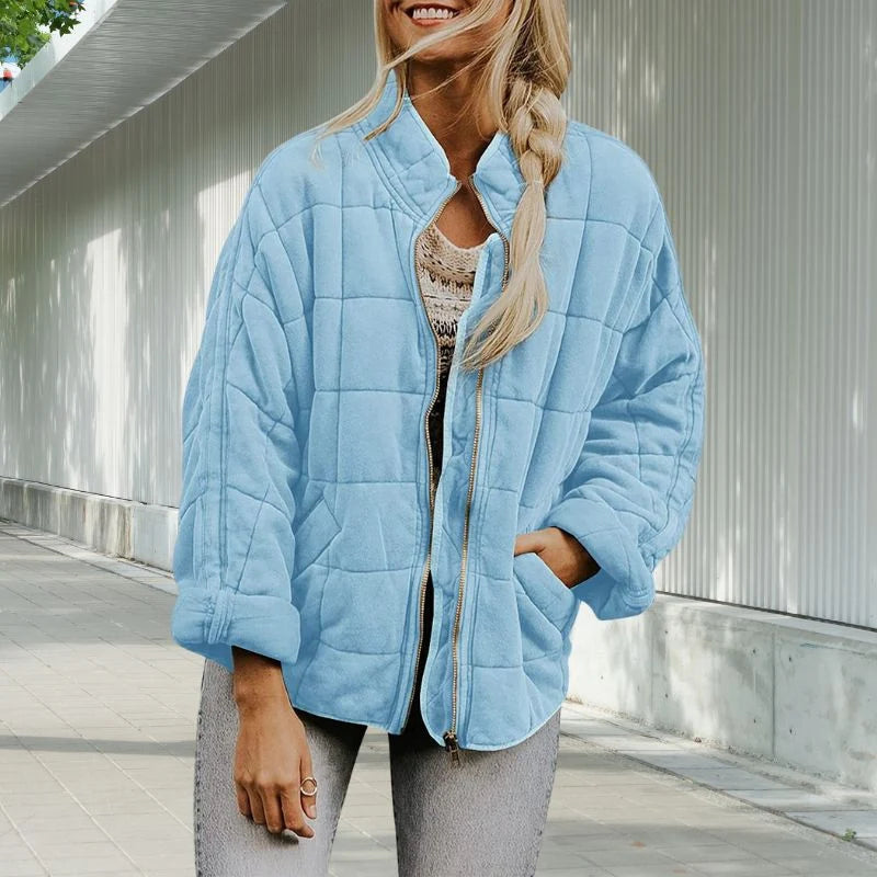 Women's Quilted Stand-Collar Jacket in Light Blue – product view 8 | Hensley London