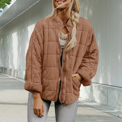 Women's Quilted Stand-Collar Jacket in Brown – product view 10 | Hensley London