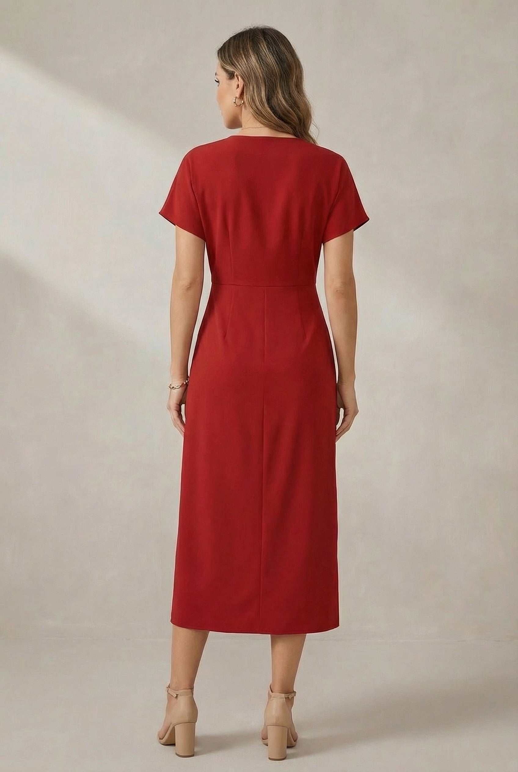 Women's Midi Dress Blue Casual V Neck Polyester - 2