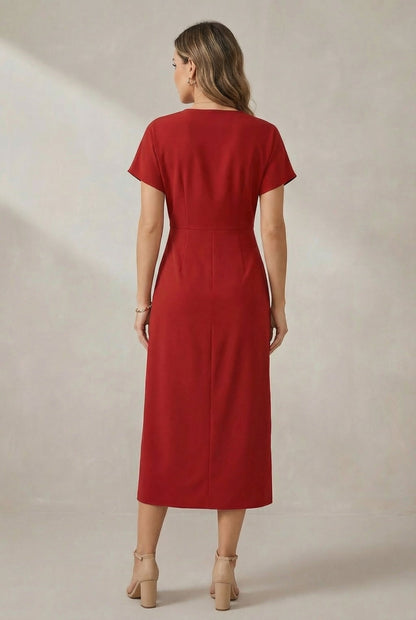 Women's Midi Dress Blue Casual V Neck Polyester - 2