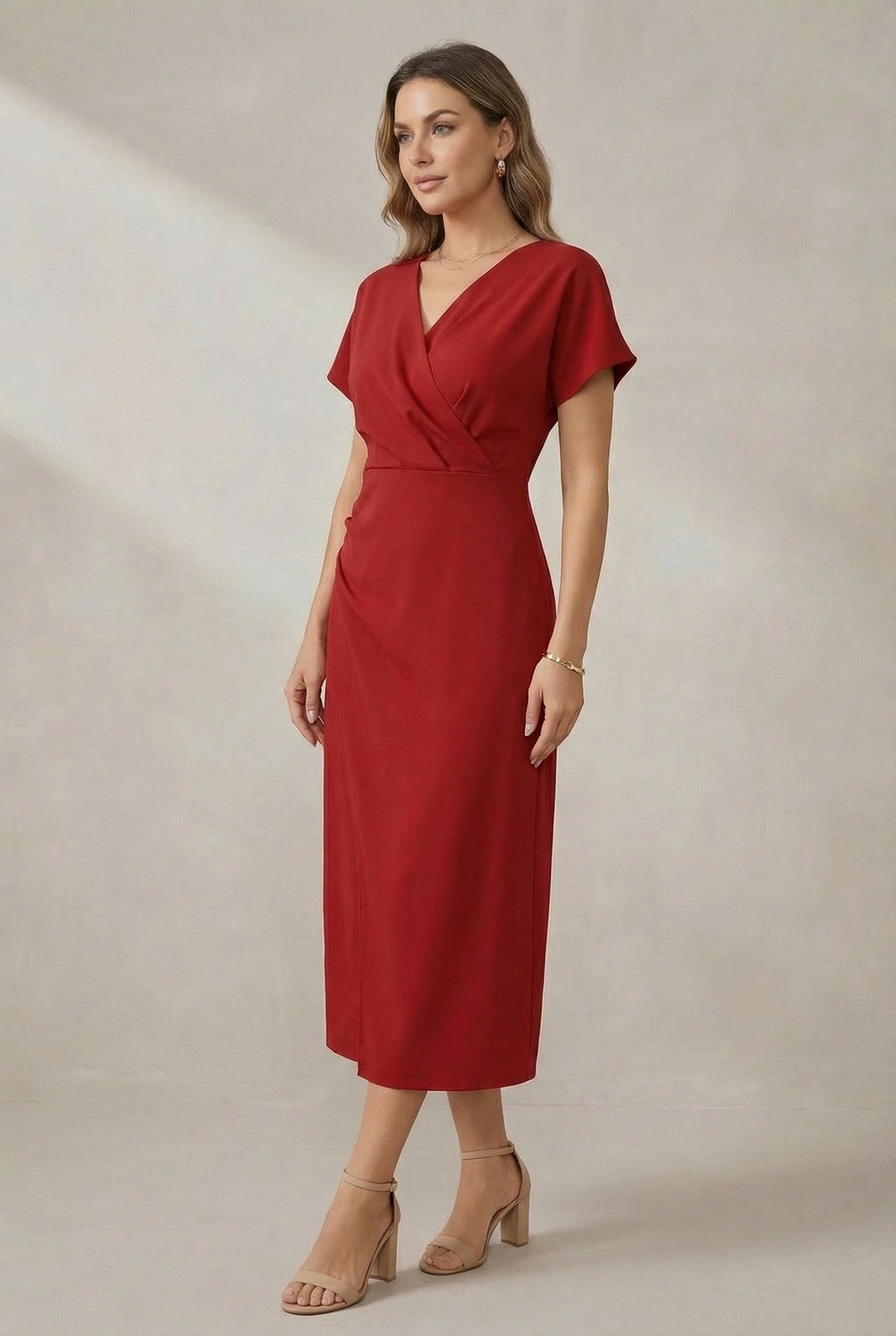 Women's Midi Dress Blue Casual V Neck Polyester - 5