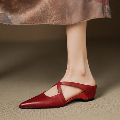 Women's Genuine Leather Heeled Mules – front view | Hensley London