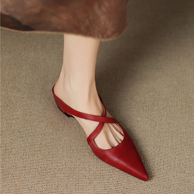 Women's Genuine Leather Heeled Mules – detail view | Hensley London