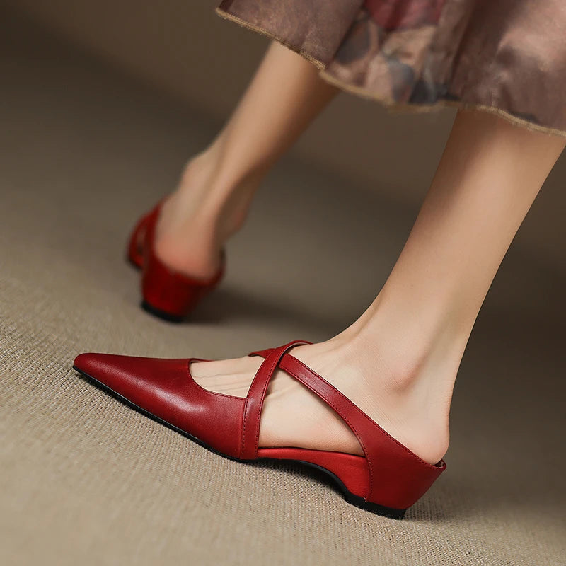 Women's Genuine Leather Heeled Mules – top view | Hensley London