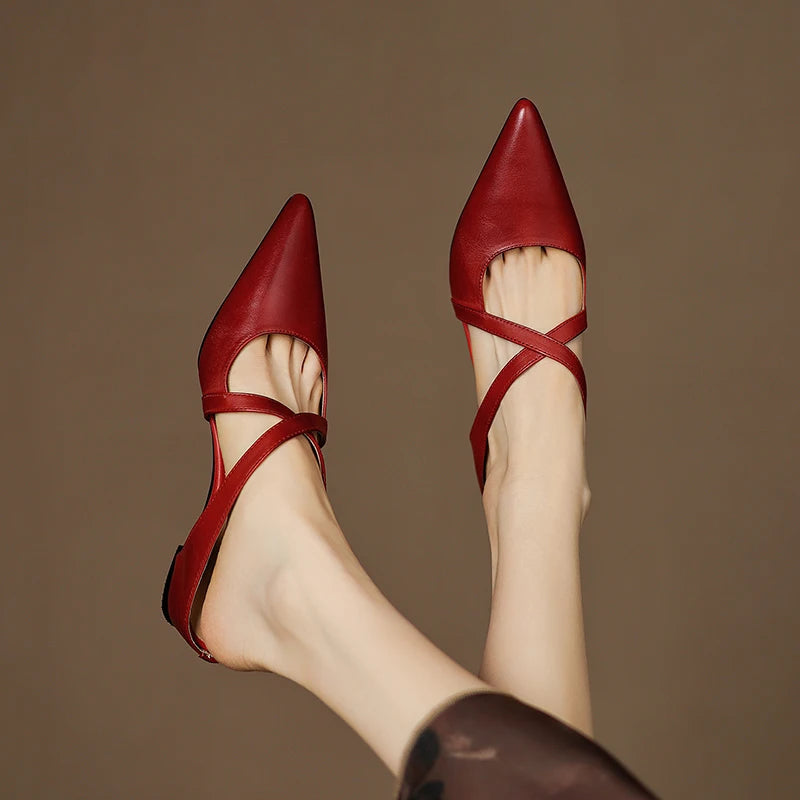 Women's Genuine Leather Heeled Mules – lifestyle view | Hensley London