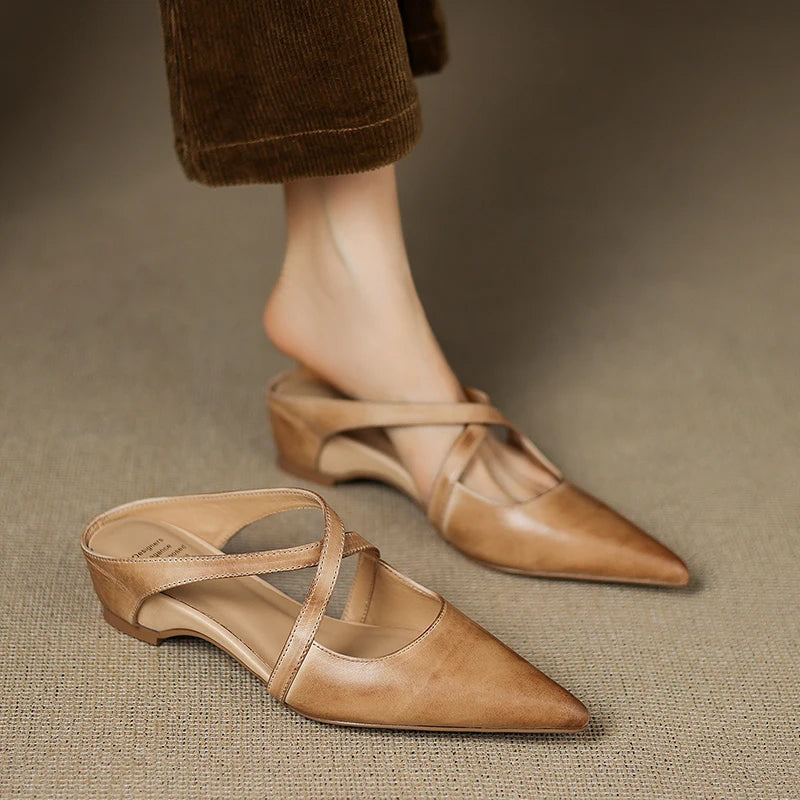 Women's Genuine Leather Heeled Mules – side view | Hensley London