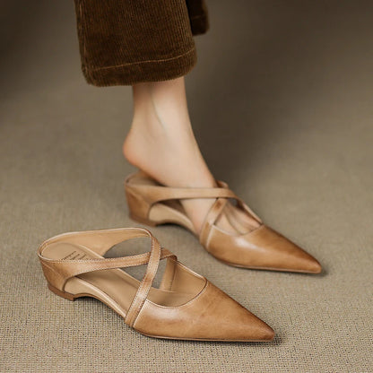 Women's Genuine Leather Heeled Mules – side view | Hensley London