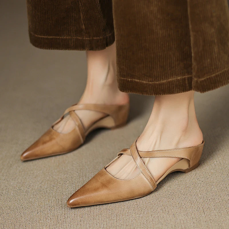 Women's Genuine Leather Heeled Mules – top view | Hensley London