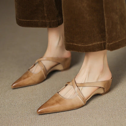 Women's Genuine Leather Heeled Mules – top view | Hensley London