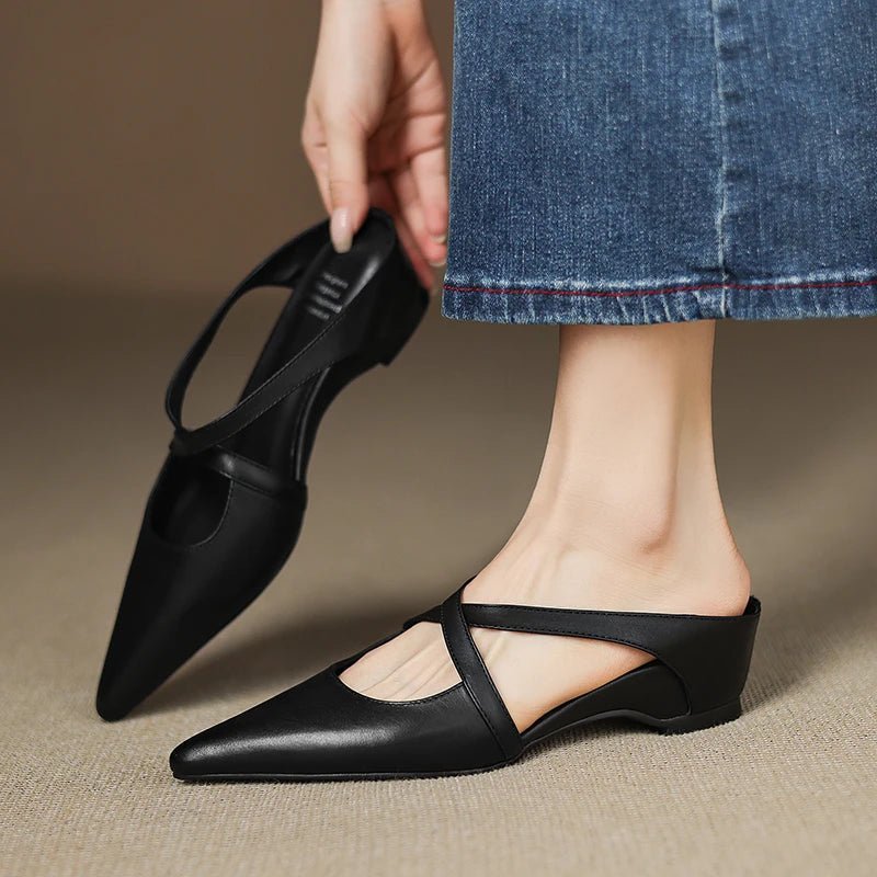 Women's Genuine Leather Heeled Mules – lifestyle view | Hensley London