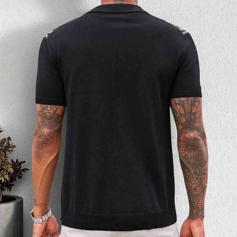 Men's Jacquard Knit Button-Down Shirt - fabric detail | Hensley London