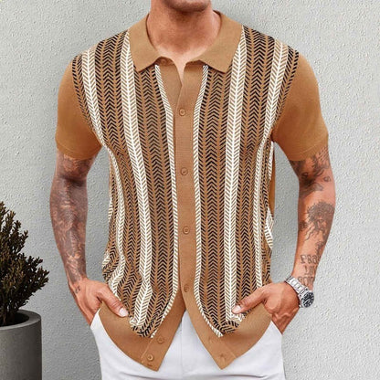 Men's Jacquard Knit Button-Down Shirt – Breathable