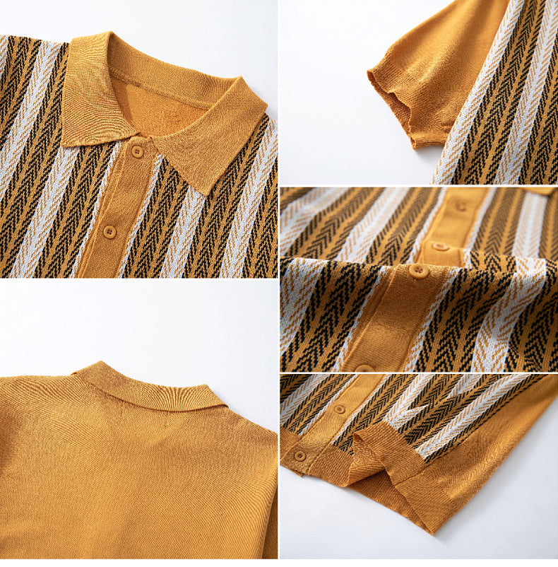 Men's Jacquard Knit Button-Down Shirt – Breathable