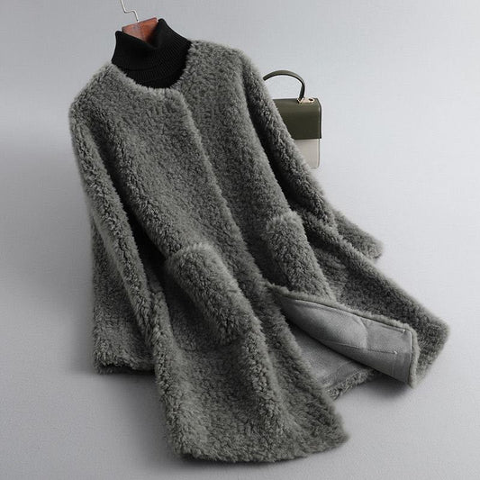 Women's Sherpa Fleece Longline Coat - front view | Hensley London
