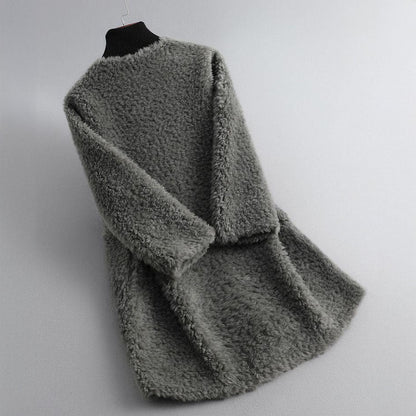 Women's Sherpa Fleece Longline Coat - detail view | Hensley London