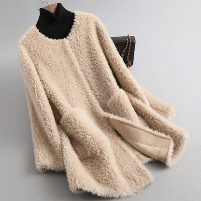 Women's Sherpa Fleece Longline Coat - detail view | Hensley London