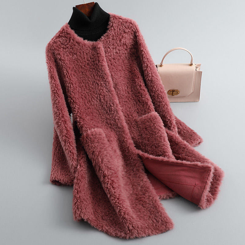 Women's Sherpa Fleece Longline Coat - detail view | Hensley London