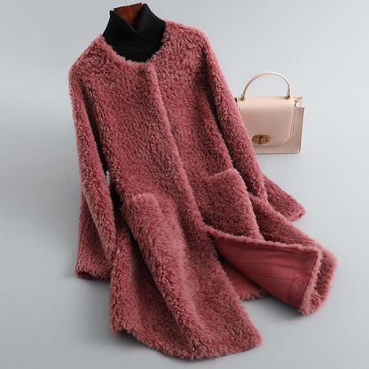 Women's Sherpa Fleece Longline Coat - detail view | Hensley London
