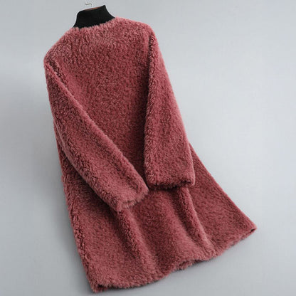 Women's Sherpa Fleece Longline Coat - detail view | Hensley London