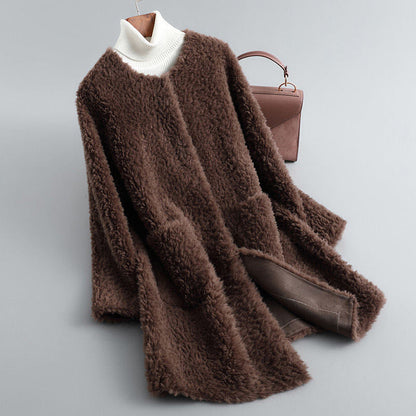 Women's Sherpa Fleece Longline Coat - detail view | Hensley London