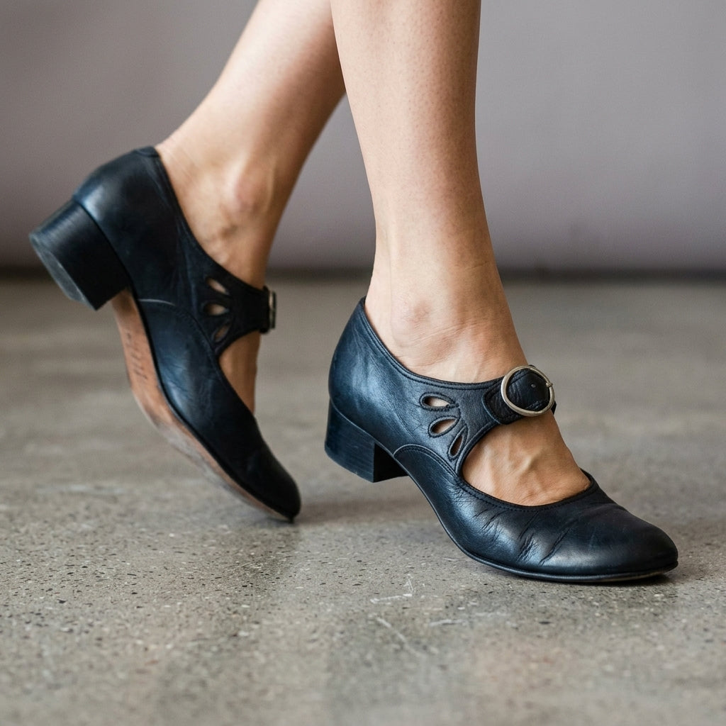 Women's Leather Chunky Orthopedic Heels – side view | Hensley London