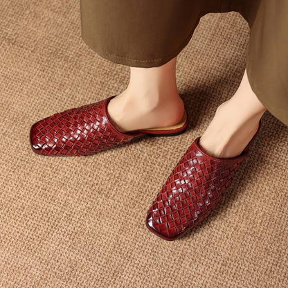 Women's Woven Leather Square-Toe Slip-On Mules – product view | Hensley London