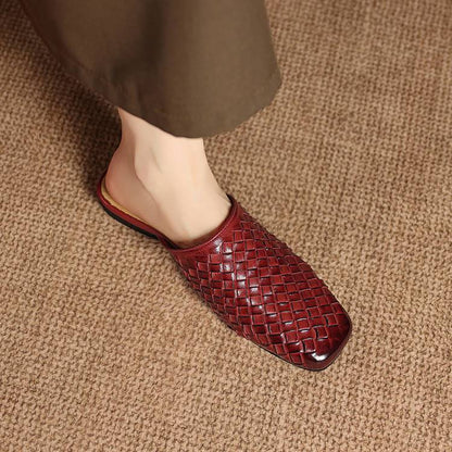 Women's Woven Leather Square-Toe Slip-On Mules – product view | Hensley London