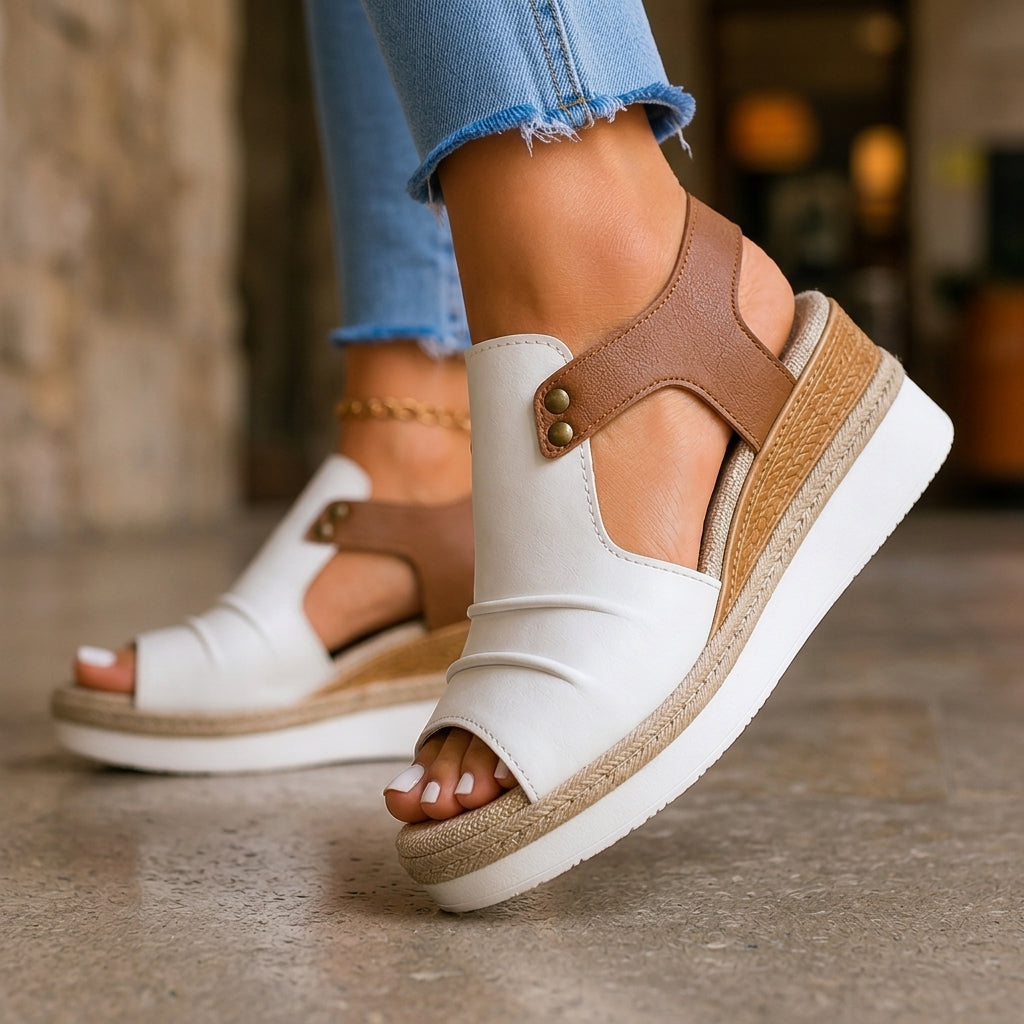 Women's Chunky Platform Ankle-Strap Sandals in White – side view | Hensley London