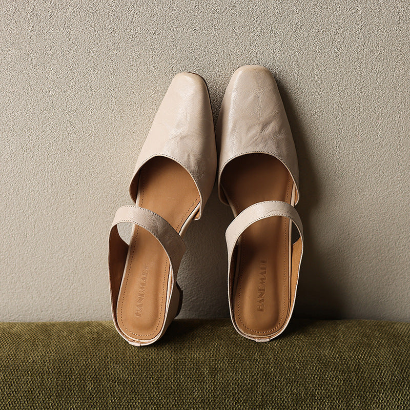 Women's Lambskin Square-Toe Wedge Mules in Noir Black | Hensley London