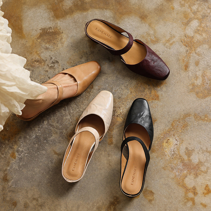 Women's Lambskin Square-Toe Wedge Mules – wedge heel detail | Hensley London