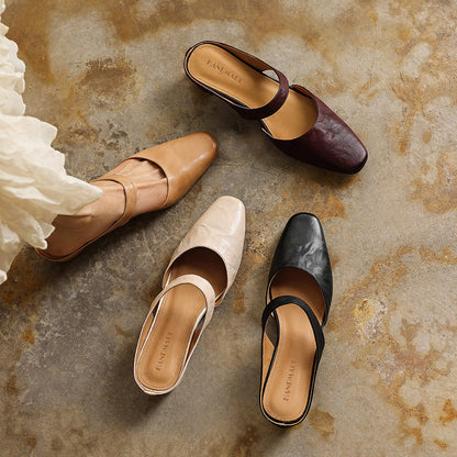 Women's Lambskin Square-Toe Wedge Mules – wedge heel detail | Hensley London