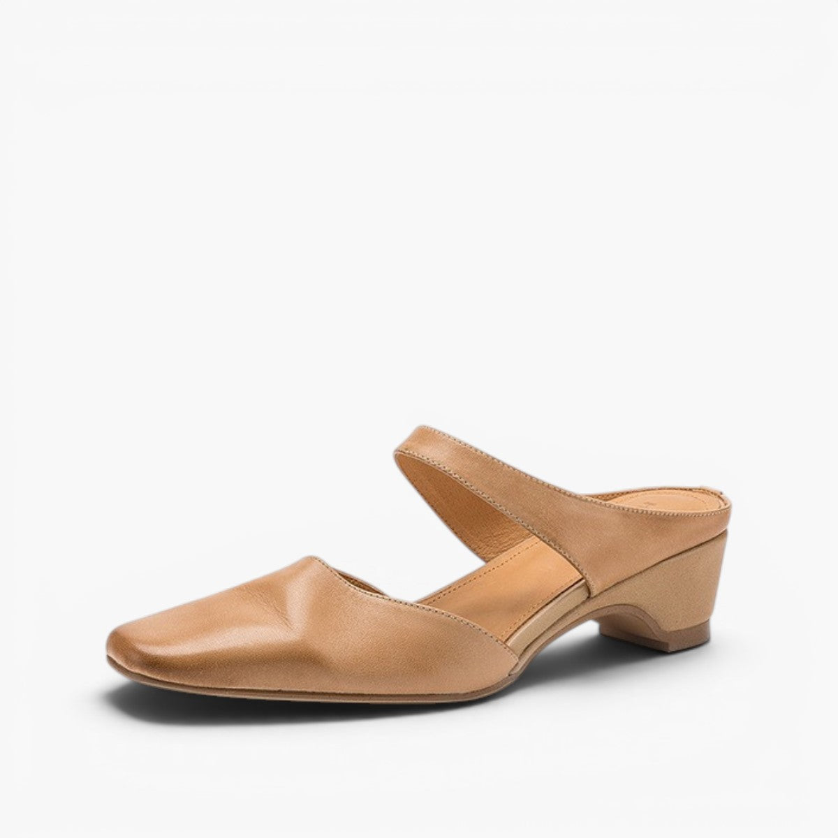 Women's Lambskin Square-Toe Wedge Mules – strap detail | Hensley London