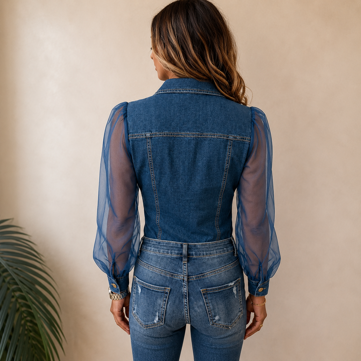 Women's Denim-Look Collared Blouse – product view | Hensley London
